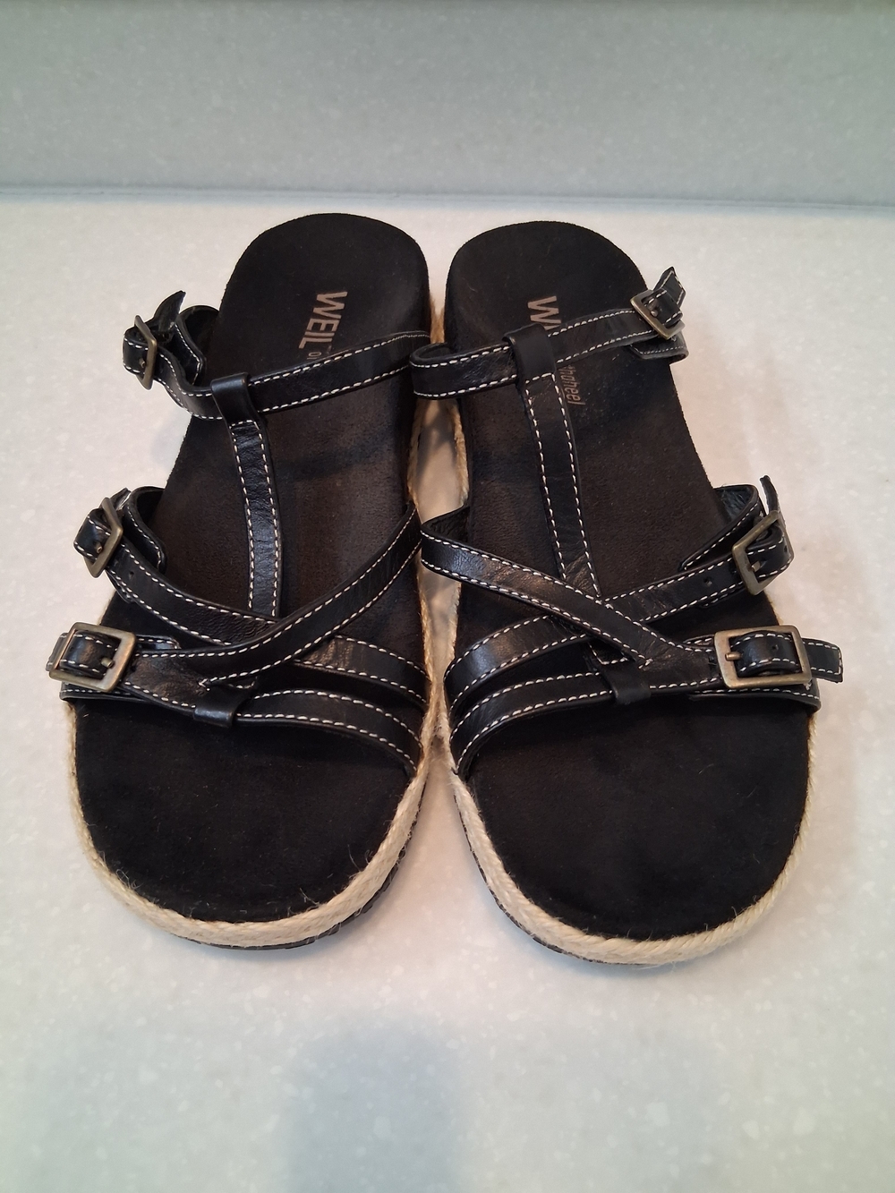 Wellness Black Multi-Buckle Espadrille Slide Sandals
